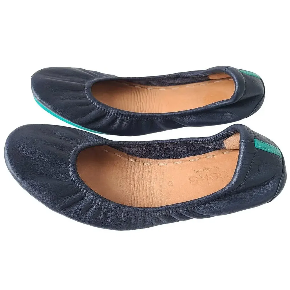 Tieks by Gavrieli California Navy Blue Leather Ballet Flats Foldable Womens Sz 5